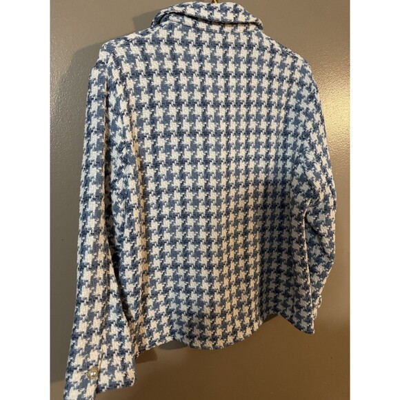 Zara Women's Size S White Blue Tweed Faux Pearl Button Blazer Jacket - Picture 7 of 8